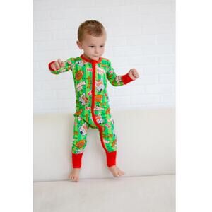Basically KC Baby Green Red Wolf Zippie Romper Size 6-9 M